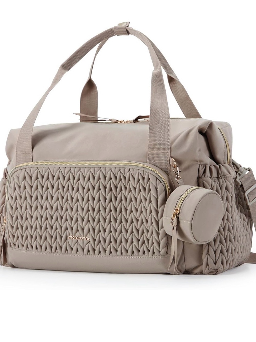Neutral Taupe Quilted Travel Tote Bag